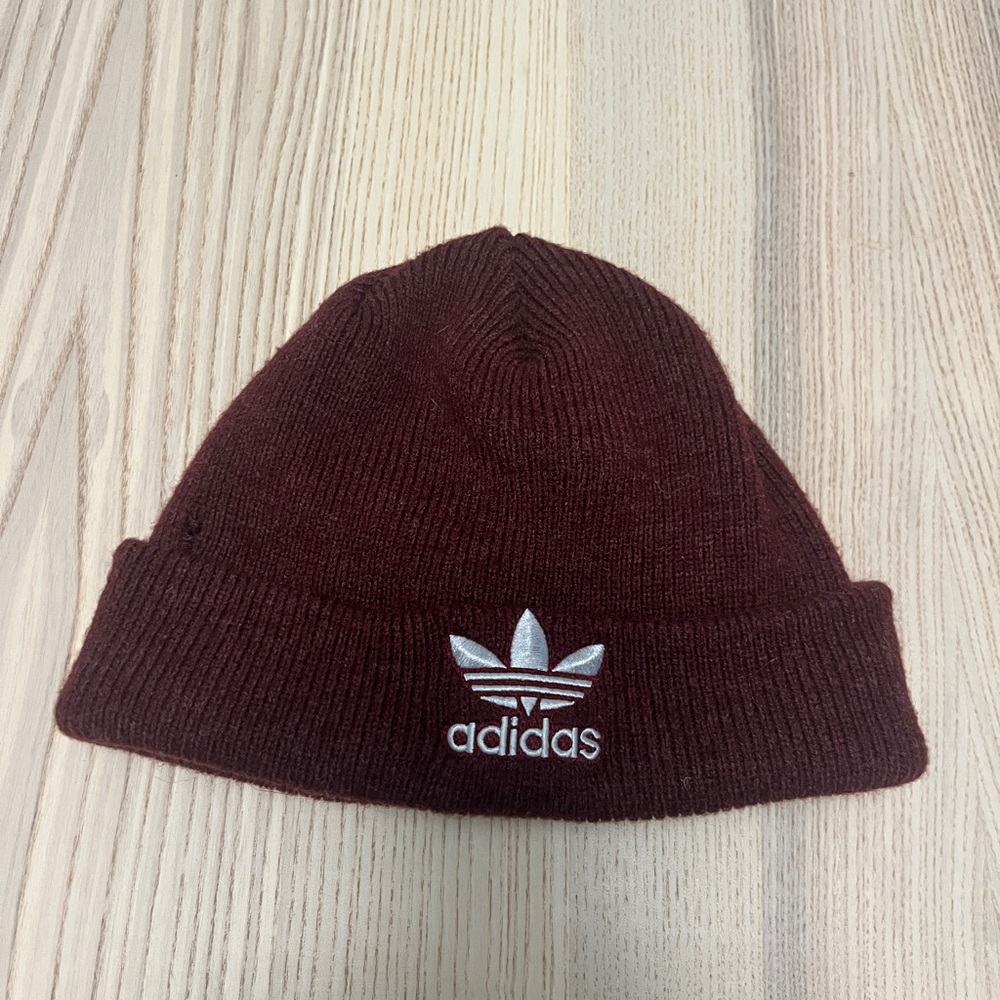 Adidas - Maroon and White Beanie - One Size Fits Most